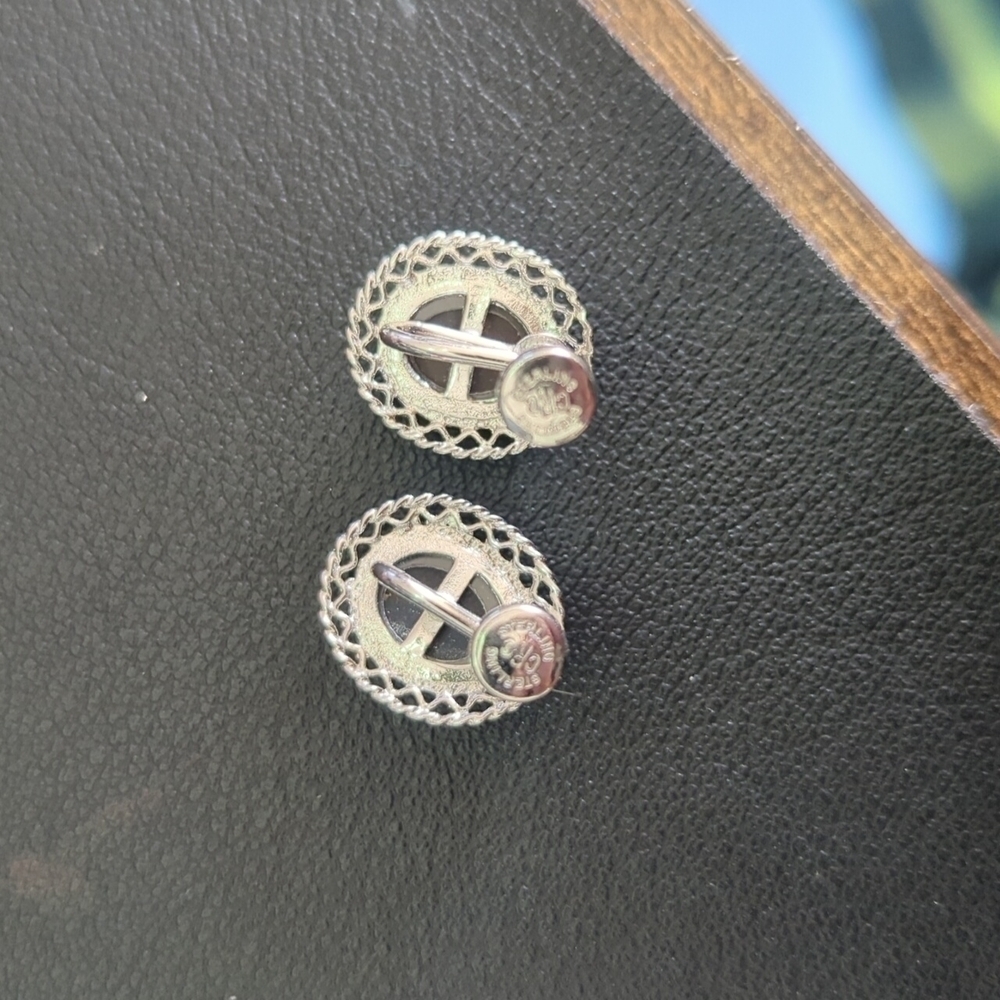 Gorgeous Ornate Sterling Silver Abalone Shell Cameo Pendant Pin Clip Earring Set - Picture 7 of 7